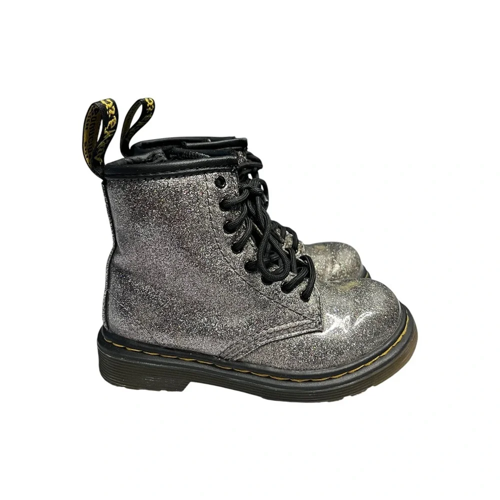 Dr. Martens 1460 Glitter J Silver Sparkle Lace Up Zip Combat Boots Kids Size 8
